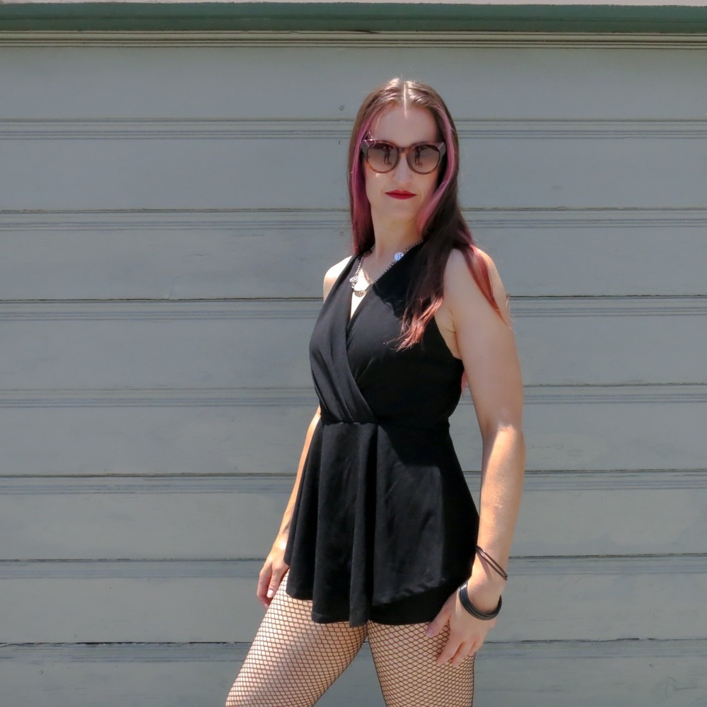 Black Short Romper with Flowy Skirt